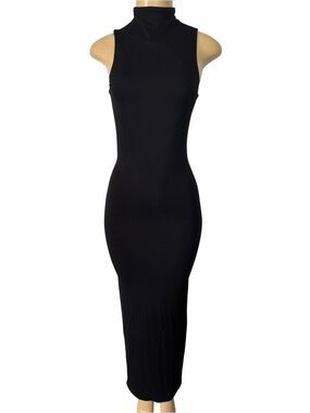 naked wardrobe Black Sleeveless Turtleneck Maxi Dress
